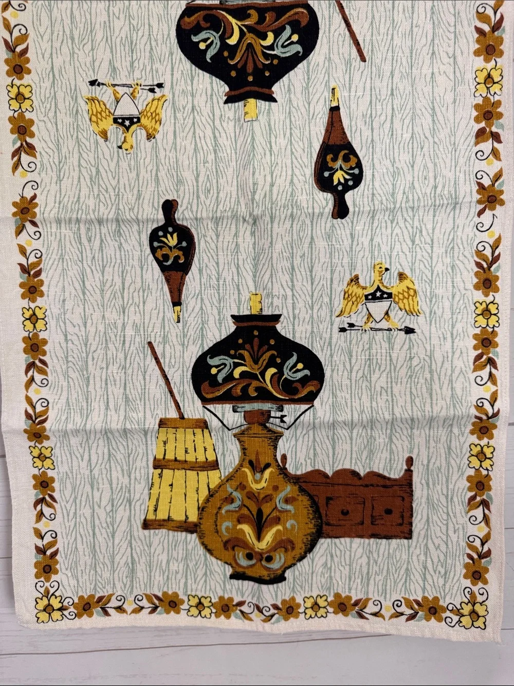 Vintage MCM Persian Prints Old Homestead Linen Kitchen Tea Towel